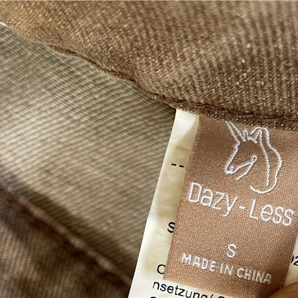 Dazy-Less Brown Ultra Wide Leg Baggy Urban Frayed Raw Hem Drawstring Denim Jeans - Picture 3 of 4